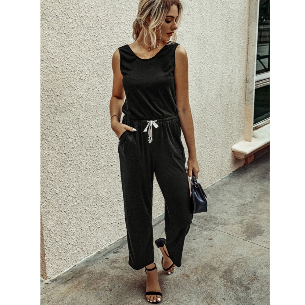Casual Drawstring Waist Grey Jumpsuit - Picture 7 of 7